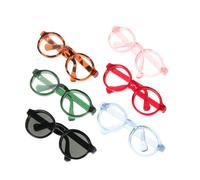 GARVALON 6Pcs Mini Doll Glasses Set - Leopard, Pink, Blue, Red, Green Black Tiny Plastic Eyewear for Doll Dress Up, Dollhouse Accessories, and Novelty Party Sunglasses
