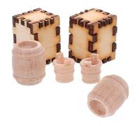 GARVALON 6Pcs Miniature Wooden Barrels and Boxes Set - 14Mm Beech Beer Barrels, 18Mm Linden Wood Crates, 9Mm Elm Water Buckets - Mini House Drink Accessories for Fairy Garden, Model