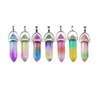 GARVALON 7-Color Gradient Glass Double-Pointed Hexagonal Prism Pendant Set for DIY Jewelry Making, Necklace Hanging Charms and Earring Accessories for Grandma Birthday