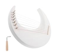 GARVALON 7-string Moon Lyre Harp Portable Crescent-shaped Wooden Lyre with Tuning Wrench, Beginner-friendly String Musical Instrument for Music Learning and Practice