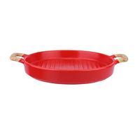 GARVALON 8-Inch Matte Red Ceramic Dessert Plate Dual Handles, Nordic Style Snack and Fruit Dish, Food Container Tableware for Baking and Western Cuisine