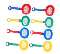 GARVALON 8pcs Beach Sand Sifter with Long Handle Hard PP Plastic Sieves for Sand Dredging and Bath Bright Colors Yellow Red Green Blue for Outdoor Play