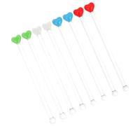 GARVALON 8pcs Heart-Shaped Glass Cocktail Stir Sticks Set, Long Colorful Bar Beverage Rods with Red, Sky Blue, White, Green Hearts, Reusable Swizzle Sticks for Bartending and Drinks