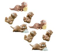 GARVALON 8pcs Mini Otter Figurines Small Animal Miniatures Micro Landscape Decorations Birthday Table Centerpiece Miniature Animals for Home and Garden