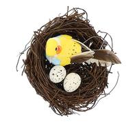 GARVALON Artificial Rattan Bird Nest Set with 2 Eggs and Fake Bird for Cage and Tree Decoration for Garden Random Color
