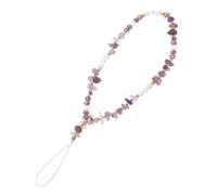 GARVALON Beaded Mobile Phone Strap Wrist Lanyard for Women Decorative Pearl Phone Charm Keychain Light Purple Crushed Stone Design Anti-lost Hand Strap