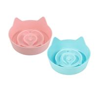 GARVALON Cat Ear Shaped Slow Feeder Bowls 2pcs Non-slip Candy Color Cat Food Tray Set for Kittens and Home Feeding