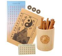 GARVALON Chinese Divination Tool Set with Bamboo Bucket, 16 Bamboo Fortune Sticks and Instruction Booklet for Feng Shui and I Ching Learning