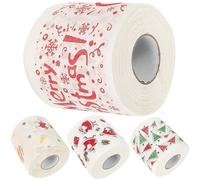 GARVALON Christmas Toilet Paper Rolls 4pcs with Printed Holiday Patterns - Soft Disposable Bathroom Tissue Napkins Featuring Christmas Tree, Box, Letters, and Colorful Designs for Festive