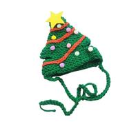 GARVALON Christmas Tree Woolen Cat Hat M (30-35cm) Handmade Comfortable Pet Headwear Festive Green Creative Headdress for Cats Holiday Decoration