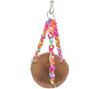 GARVALON Colorful Chain Hanging Parakeet Nest Natural Coconuts Shell Bird Hammock Resting Perch for Parrot and Small Birds Random Chain Color Delicate Breeding Random Color