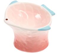GARVALON Creative Raised Shallow Treats Plate for Cats Pink Fish-shaped Ceramic Food Dish with Non-slip Design Decorative Pet Feeder Bowl for Snacks and Meals Easy to Clean and Stable for