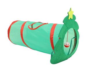 GARVALON Cute Christmas Tree Shape Pet Tunnel for Cats Green Polyester Interactive Easy to Clean Comfortable Cat Hiding Tunnel for Christmas Theme