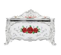GARVALON Decorative Tissue Dispenser Box with Engraved Rose Pattern Paper Towel Holder for Home Office Car and Restaurant Use Elegant Silver-red Napkin Box for Tabletop Storage