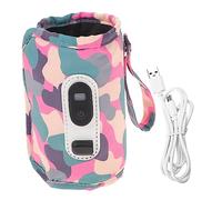 GARVALON Digital Baby Bottle Warmer Portable Milk Bottle Bag with USB Cable, Camouflage Pink Insulation Cover for Travel and Outdoor Use, Five Temperature Settings, Reusable Baby Feeding