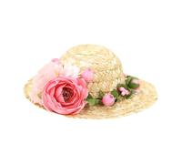 GARVALON Dog Woven Hat Pink Flower, Size S Small, Hawaiian Style Summer Hat for Small Dogs, Lightweight Breathable Woven Cap for Outdoor Photos and Parties