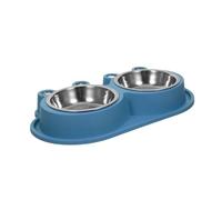 GARVALON Double Dog Bowl Feeder with Stainless Steel Bowls and Non-spill Plastic Base Anti-ant Moat Design for Small Dogs Cats and Puppies Pet Food and Water Dish