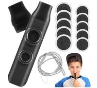 GARVALON Double Hole Black Kazoo Instrument with Replacement Mouthpiece Lanyard and 10 Round Membranes - Portable Kazoo for Adults and Professional Dual Hole Tone for Music Accompaniment
