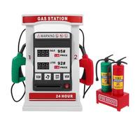 GARVALON Educational Gas Station Model with Voice Prompt, Dual Nozzle Self-service Pump, Smart Counting, Grey-white DIY Playset for Boys’ Role Play and Learning