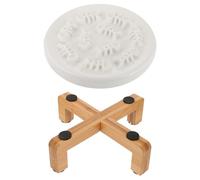 GARVALON Elevated Pet Raised Bowl with Wood Stand Ceramic Slow Feeding Dog Feeder for Small Cats and Puppies Food-grade Material Anti-choke Design Stable and Pet Dining Station