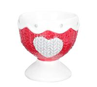 GARVALON Embossed Ceramic Egg Holder Heart Patterned Egg Supporting Cup Mini Storage Container Adorable Decor for Breakfast and ’s Dining