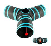 GARVALON Foldable Polyester Cat Tunnel with Y-shape Design and 3 Spacious Tunnels, Self-entertainment Kitten Plaything Featuring Small Ball Accessory for Indoor Fun