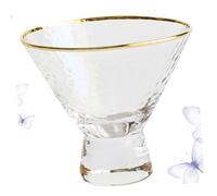 GARVALON Golden Rim Hammered Texture Crystal Glass Breakfast Cup, Ice Cream Container, Juice and Mousse Holder, Elegant Tall Drinking Glass for Home and Office Use