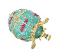 GARVALON Hand Painted European Style Decorative Egg Trinket Box with Rhinestones Hinged Metal Mini Jewelry Storage Organizer for Rings Vintage Easter Decor Gift for Home and Wedding