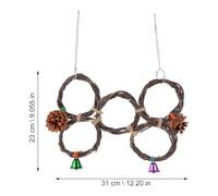 GARVALON Handwoven Apple Branch Parrot Climbing with 5 Hanging Rings Double Row Bird Cage Chewing Swing Pendant for Pet Birds