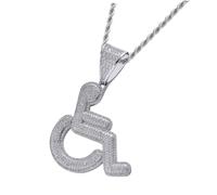 GARVALON Hip Hop Necklace Wheelchair User Pendant Silver with Cubic Zirconia Creative Unique Neck Jewelry Fashion Chain Accessory for Disability Awareness and Daily Wear