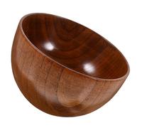 GARVALON Japanese Style Rounded Wood Soup Bowl Heat-Resistant Wooden Salad Bread Bowl Smooth Edges Safe for Daily Use
