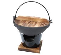 GARVALON Japanese Sukiyaki Hot Pot 20cm Cast Iron Soup Pot with Triangular Stove and Cooking Plate Suitable for Camping and Home Use