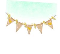 GARVALON Little Yellow Duck Pulls The Flag Linen Banner for Kindergarten Party Garland Party Banner Kindergarten Bunting