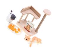 GARVALON Miniature Cat Tower and Figurine Realistic Wooden Cat Climbing Frame Model for Dollhouse Layout and Mini House Decoration Detailed Craftsmanship for Scenic Display