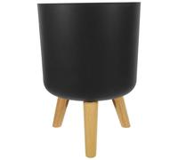 GARVALON Modern Flower Pot with Wood Base, Plastic Floor Planter | ABS Body, Wooden Legs and Base, Space Saving Placement for Succulents, Artificial Flowers, Porch Decor