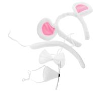 GARVALON Mouse Ears Headband Set with Bow Tie and Tail, Fuzzy White Mouse Costume Accessories for Adult Halloween Party, Cosplay, and Dress-Up Events