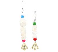 GARVALON Parrot Cuttlebone Bite Toys 2pcs Wooden Beads, Calcium Supplement Chewing Plaything for Budgies, Cockatiels, and Small Birds Cage Hanging Chew Toy Random Color