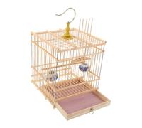 GARVALON Portable Bamboo Bird Cage with Removable Tray Carbonized Small Finch Cage for Parakeets Cockatiels Rectangular Aviary for Indoor Balcony Garden Use