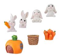 GARVALON Rabbit Cake Decorations 7pcs Set Miniature Bunny Figurines with Carrot Basket for Toppers and Birthday Baking Rustic Bunny Ornaments
