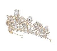 GARVALON Rhinestone Bridal Tiara Crown for Bride Crystal Wedding Headpiece with Elegant Golden Design Versatile Hair Accessory for Weddings Proms Birthdays and Themed Events