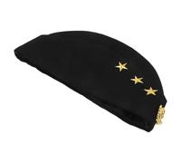 GARVALON Russian Sailor Dance Boat Cap Black with Yellow Star and Wheat Side Badge, Breathable Captain Hat for Performance Costume Accessory and Party Cosplay