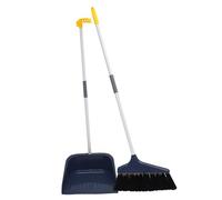 GARVALON Soft Bristle Dustpan Broom Kit with Long Handle and Plastic Metal Construction, Gentle on Tile and Cement Floors, Effective Hair Cleaning Floor Brush and Dustpan Set for Household