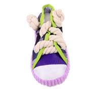 GARVALON Squeaky Cotton Rope Dog Chew for Puppies Teething Training Plaything for Small to Medium Pets Household Safe Interactive Slipper-shaped Molar in Purple