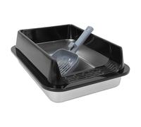 GARVALON Stainless Steel Cat Litter Box with Lid Metal Covered Tray Splash Control Compact Design Easy Clean Odour Resistant Indoor Outdoor Pet Toilet Pan Black