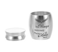 GARVALON Stainless Steel Small Pet Urn with Guardian Wing Print Mini Memorial Ashes Box for Dogs and Cats Openable Keepsake Container for Cremated Remains