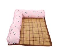 GARVALON Summer Pet Cooling Mat Rattan Dog Bed and Double-Sided Pillow S Size Red Floral Sturdy Chew-Resistant Cooling Nest for Dogs