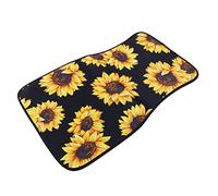 GARVALON Universal Car Foot Mats 2pcs Set Black Base with Daisy and Sunflower Print Sturdy Vehicle Floor Carpets All-season Protection for Cars