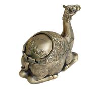 GARVALON Vintage Camel-shaped Metal Ashtray with Lid Windproof Smokeless Tabletop Ash Holder for Home Office Bar Indoor and Outdoor Use