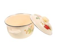 GARVALON Vintage Enamel Cooking Pot with Lid Thickened Two Handle Stockpot for Home Kitchen Fast Heating Stew Soup Pot with Retro Flower Pattern Easy-Clean Household Casserole for Camping