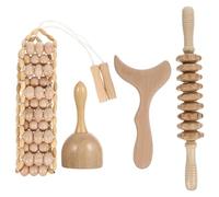 GARVALON Wooden Massage Scraping Board Set 4 Pieces for Meridian Therapy Back Massager with Fish Tail, Nine Wheels, Torch Pulling Stick for Home Health Care